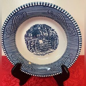 VINTAGE currier & Ives Blue and White Decorative Plate. 5 5/8 “